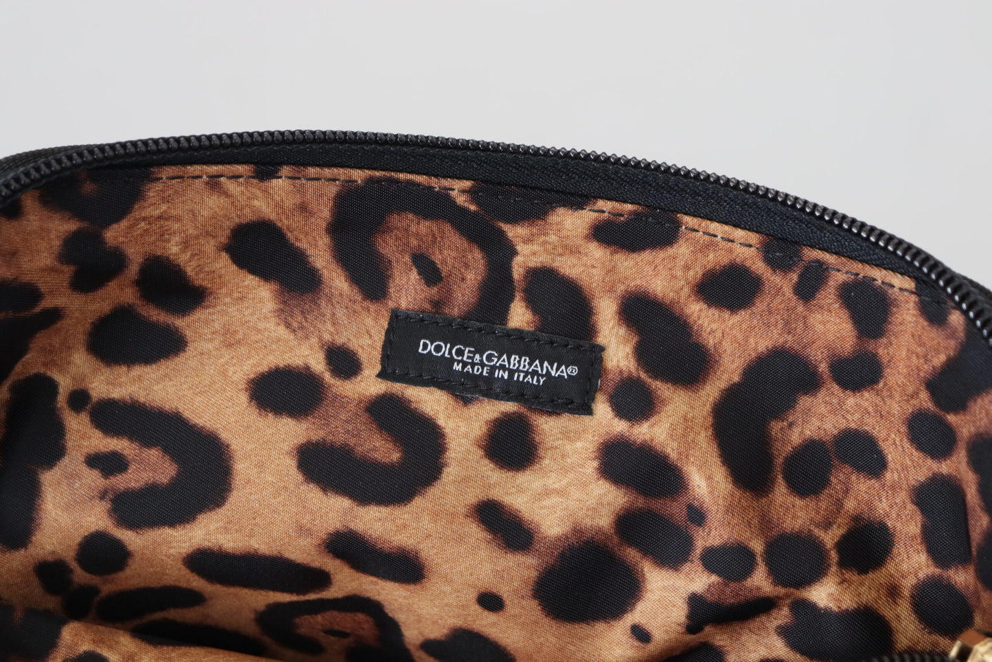 Dolce & Gabbana Blue Logo Print Hand Pouch Leopard Print Toilettas