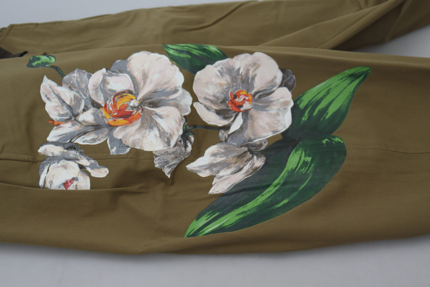 Dolce & Gabbana beige katoenen stretch chino broek met bloemenprint