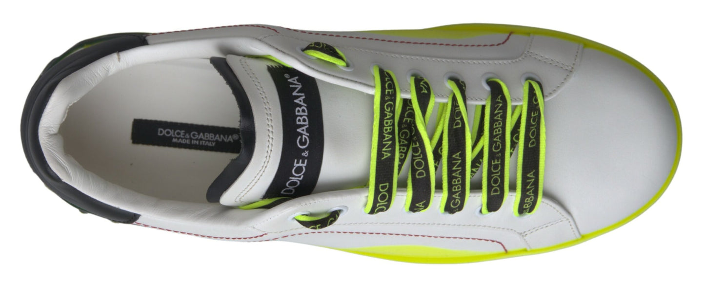 Dolce & Gabbana Witte en Gele Portofino Lederen Sneakers
