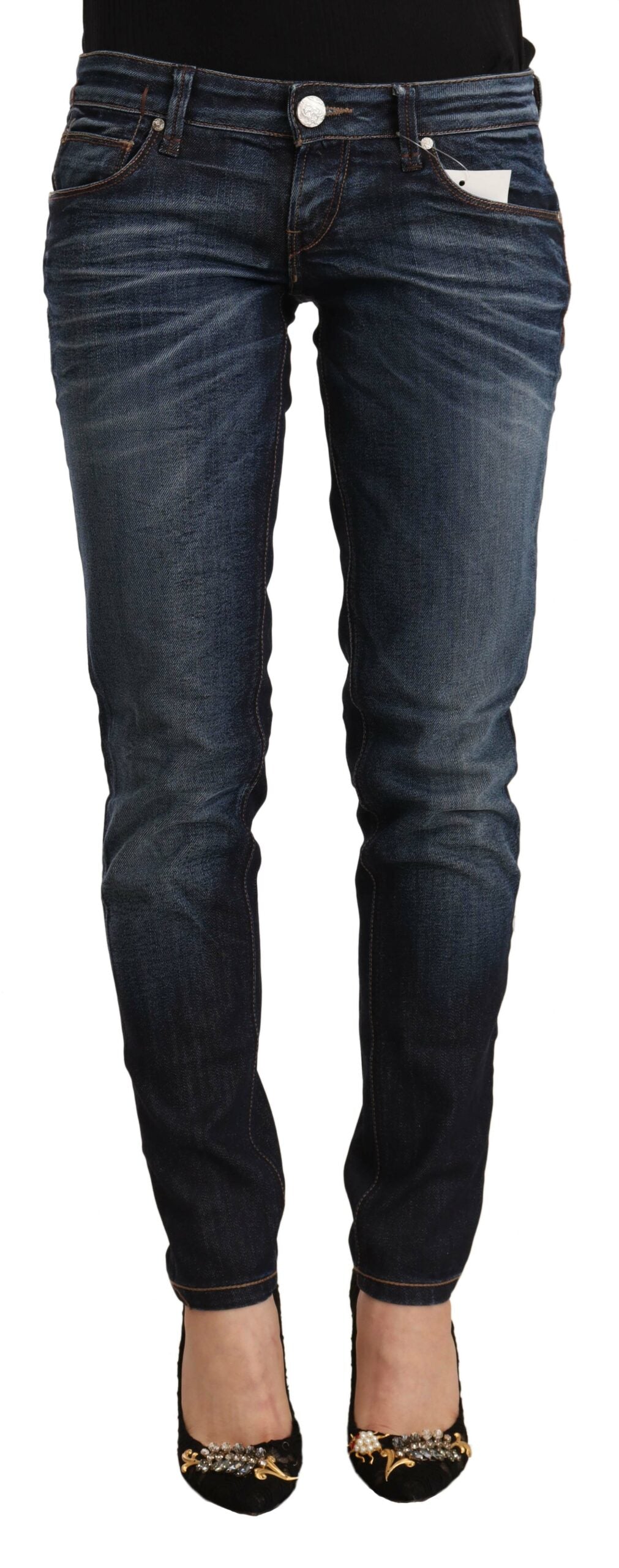 Jeans skinny en coton délavé bleu à taille basse Acht