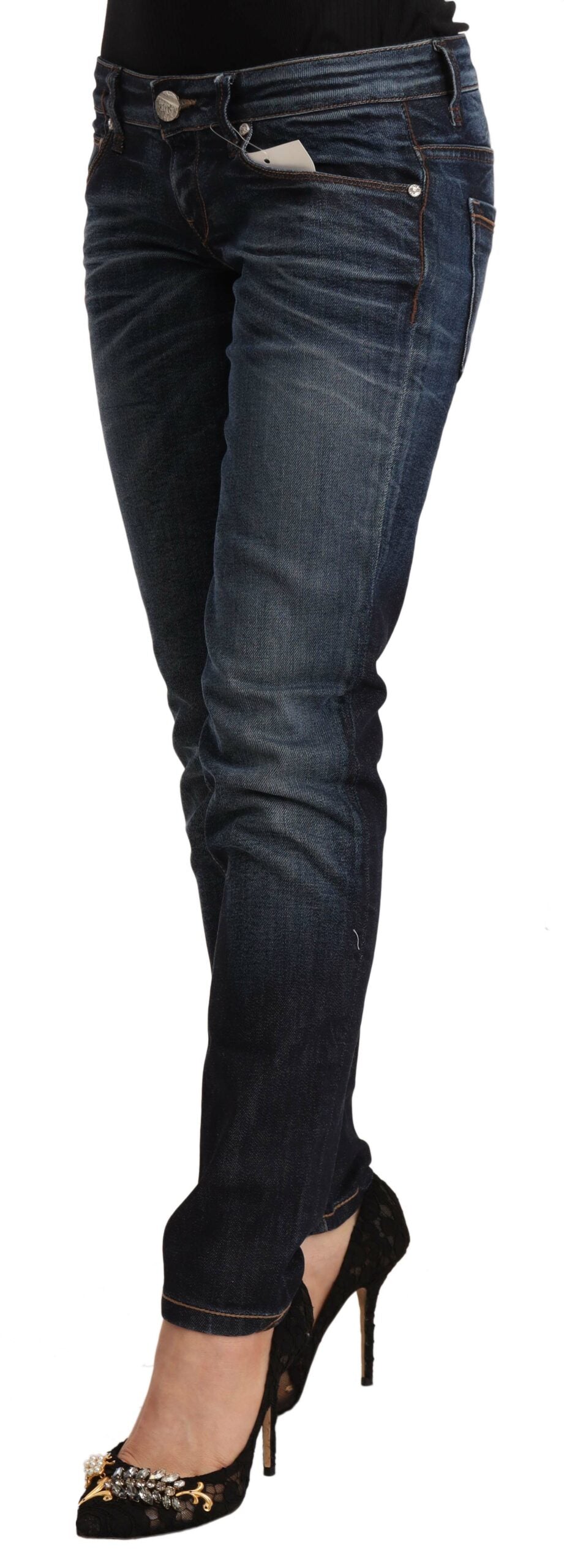 Jeans skinny en coton délavé bleu à taille basse Acht