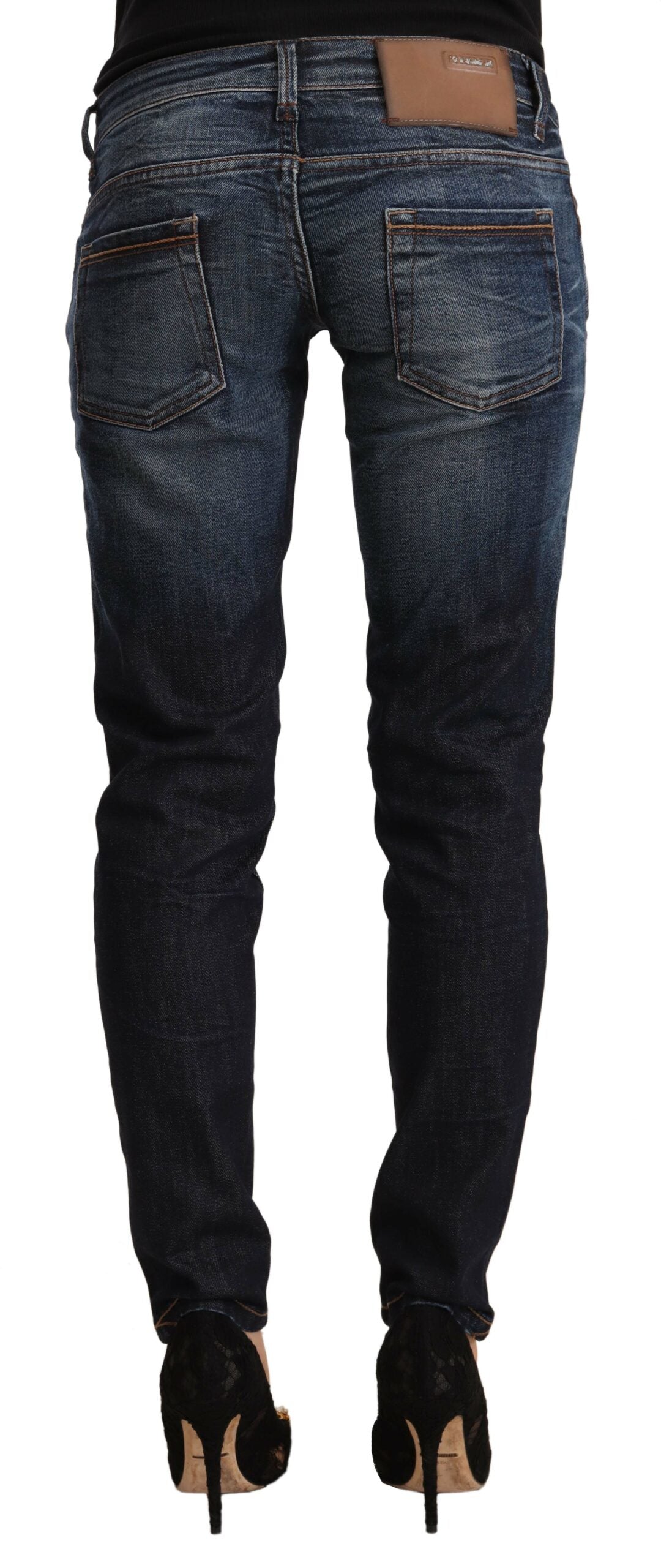Jeans skinny en coton délavé bleu à taille basse Acht