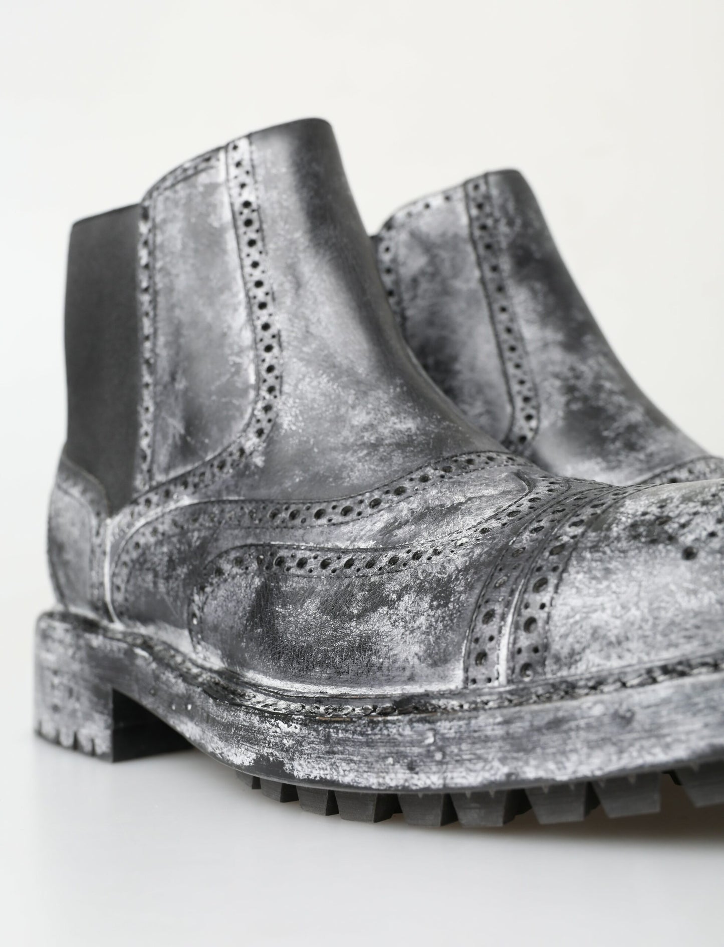 Bottines en cuir noir et gris de Dolce & Gabbana