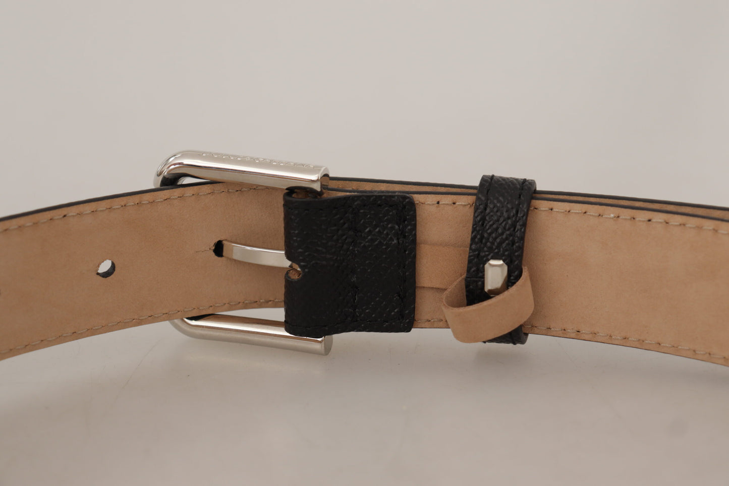 Ceinture Dolce & Gabbana en cuir de veau noir avec boucle en métal marron