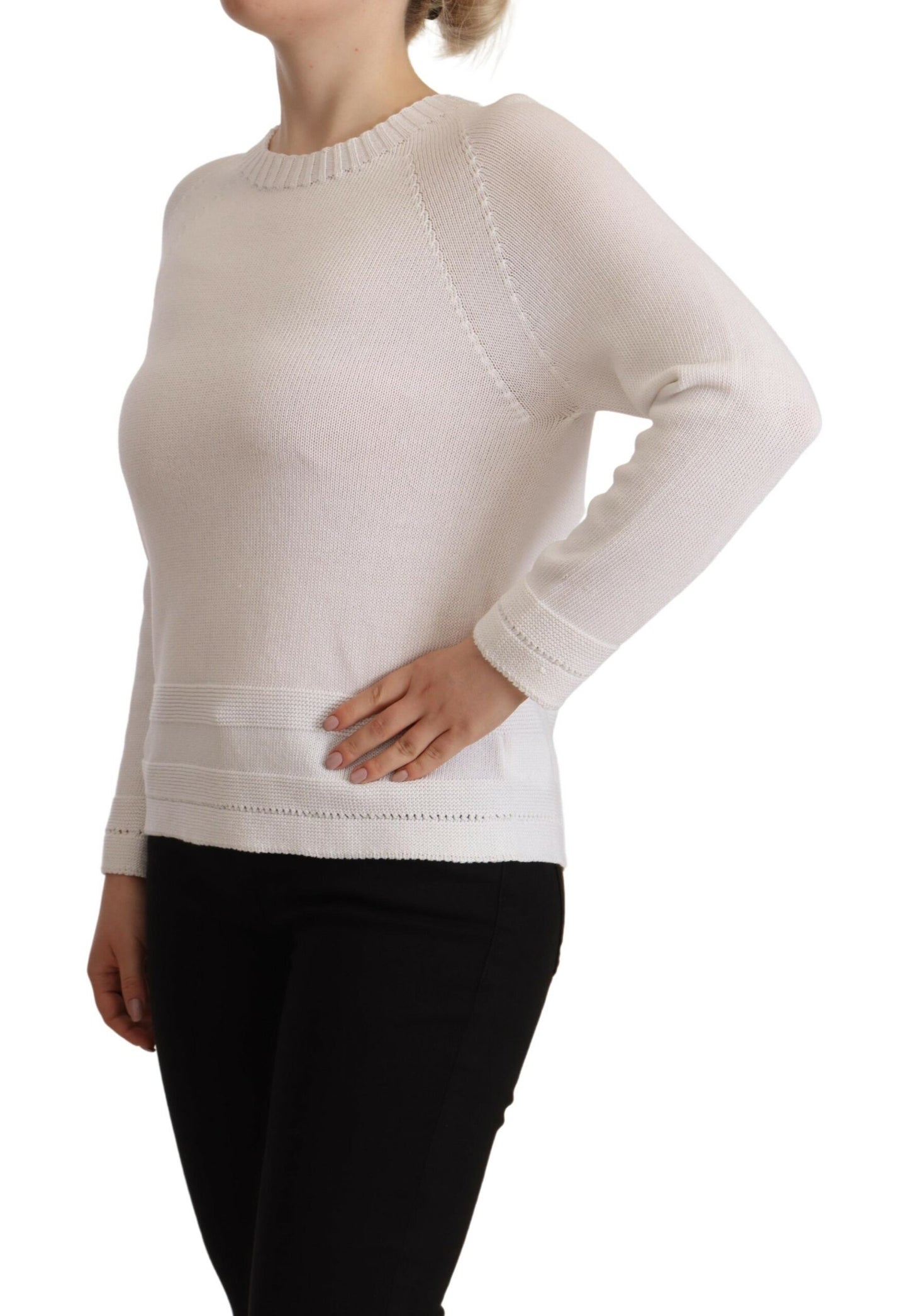 Pull en tricot blanc à manches longues et col rond Alpha Studio