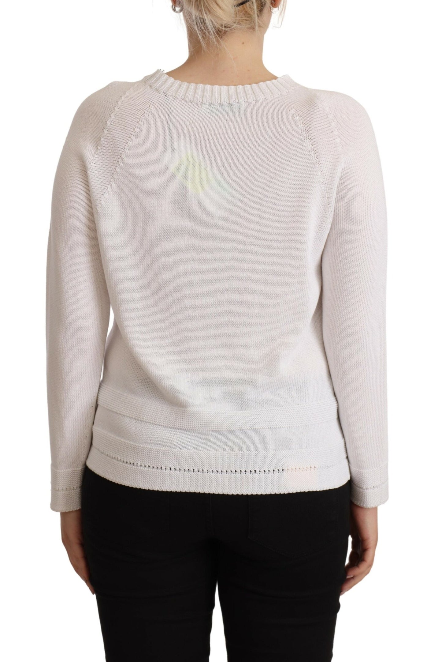 Pull en tricot blanc à manches longues et col rond Alpha Studio