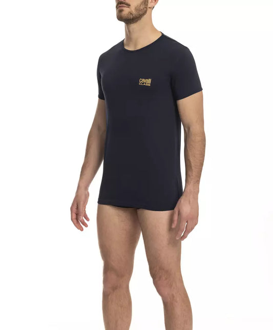 Cavalli Class Blauw Katoenen Heren T-Shirt