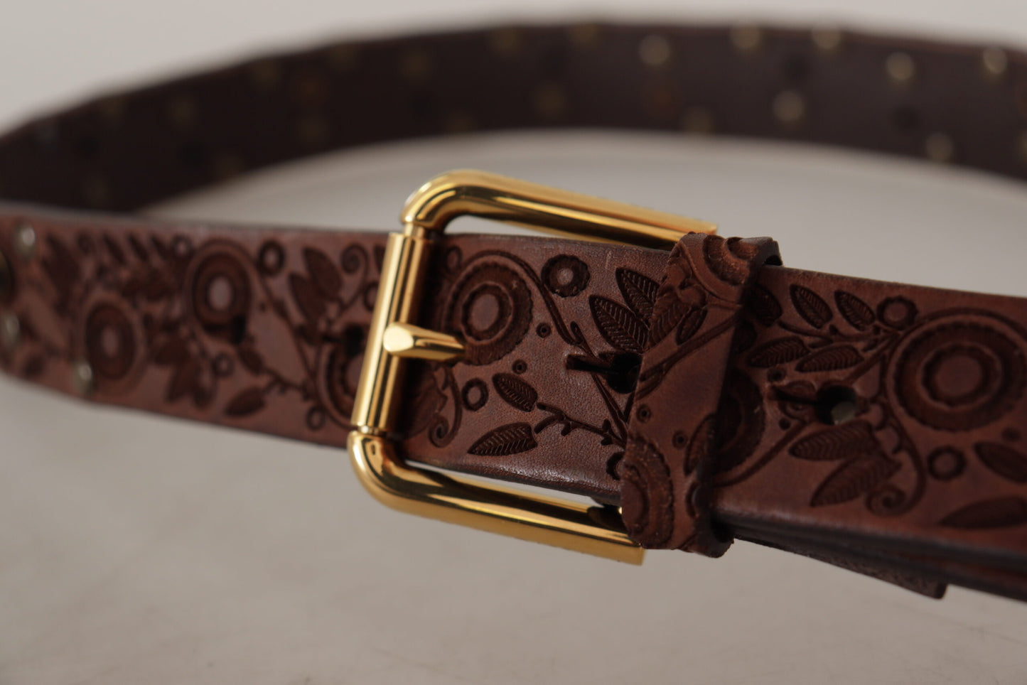 Dolce & Gabbana Boucle en métal doré gaufré en cuir de veau marron