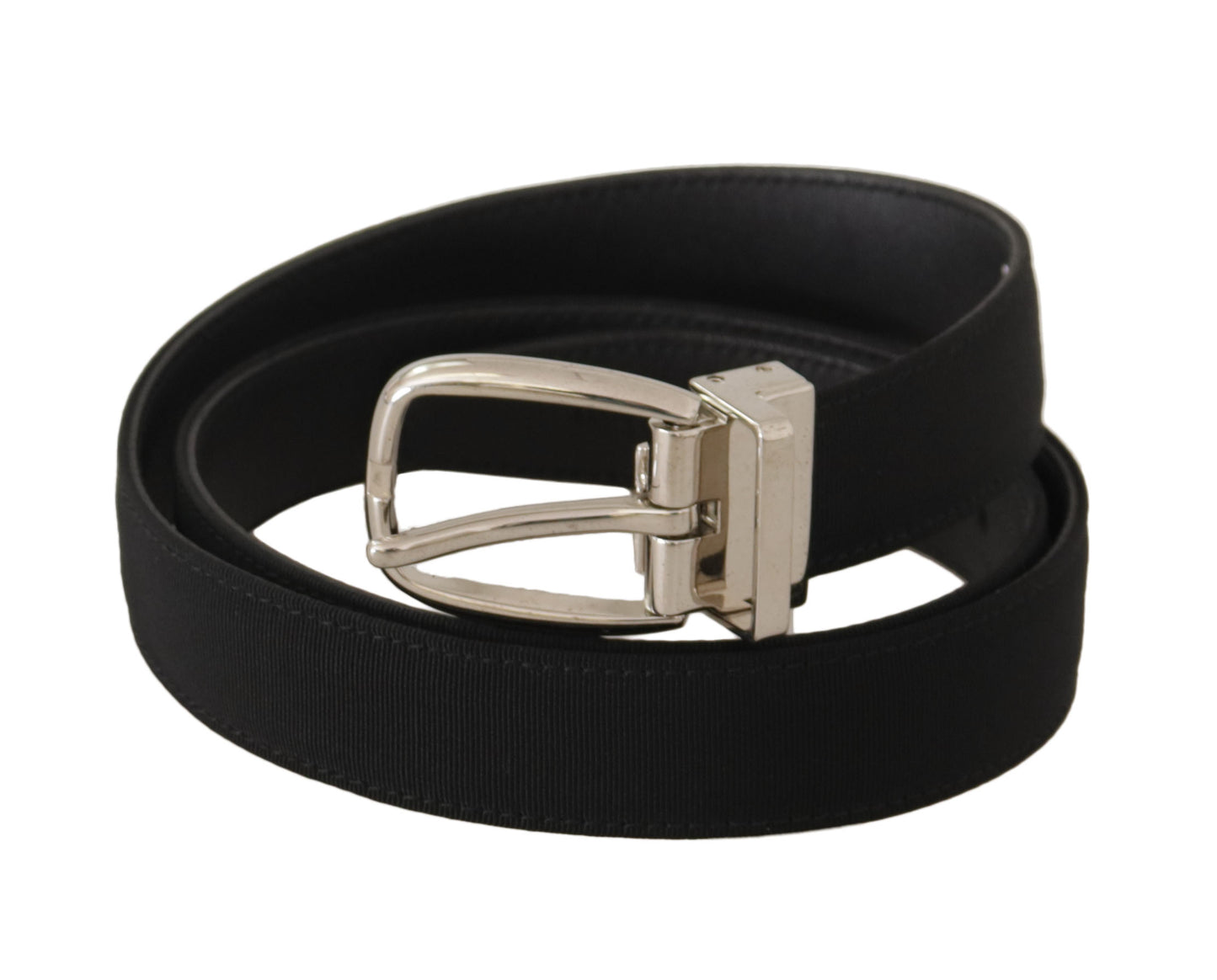 Ceinture Dolce & Gabbana en cuir de veau noir avec boucle en métal argenté