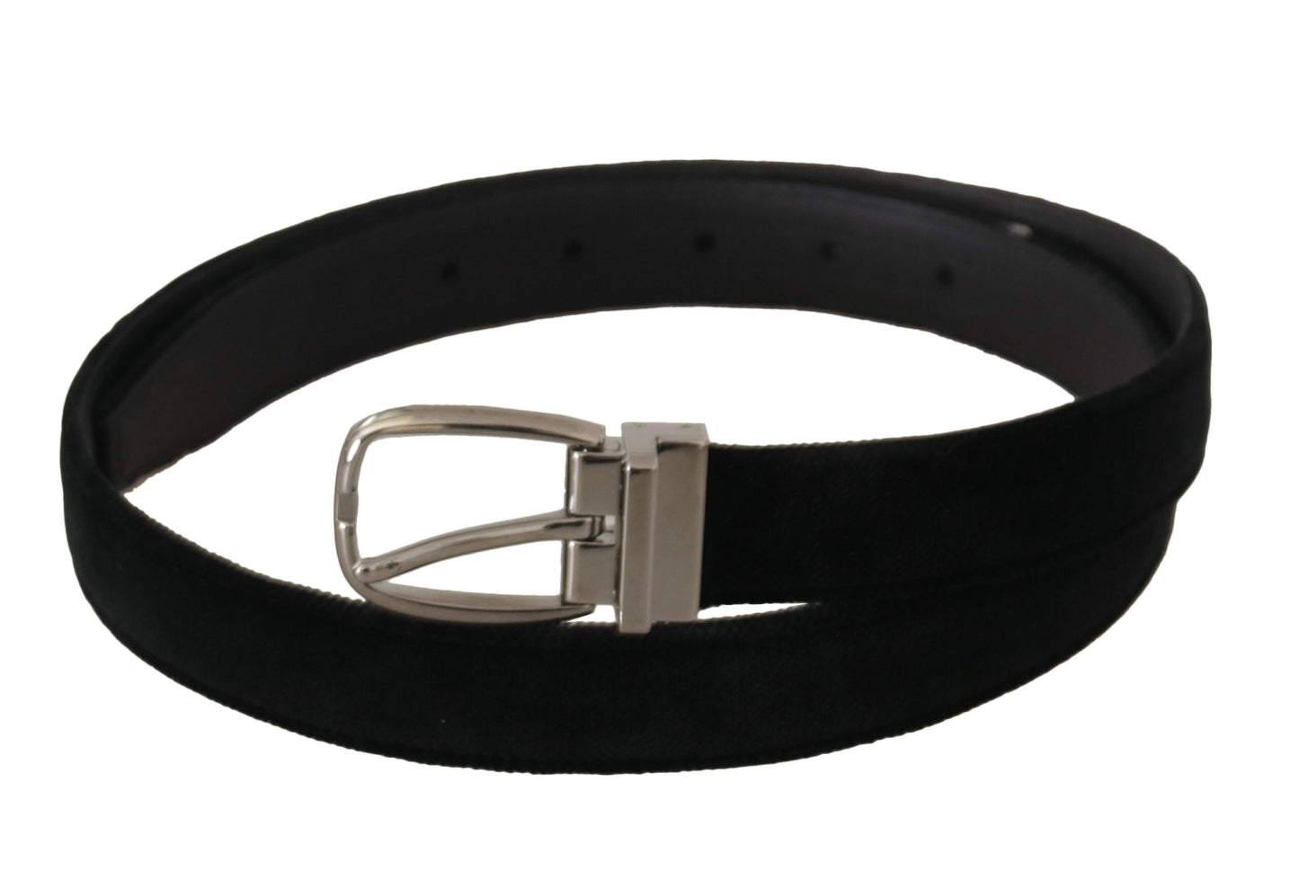 Dolce & Gabbana Zwarte Klassieke Fluwelen Zilverkleurige Metalen Gesp Riem