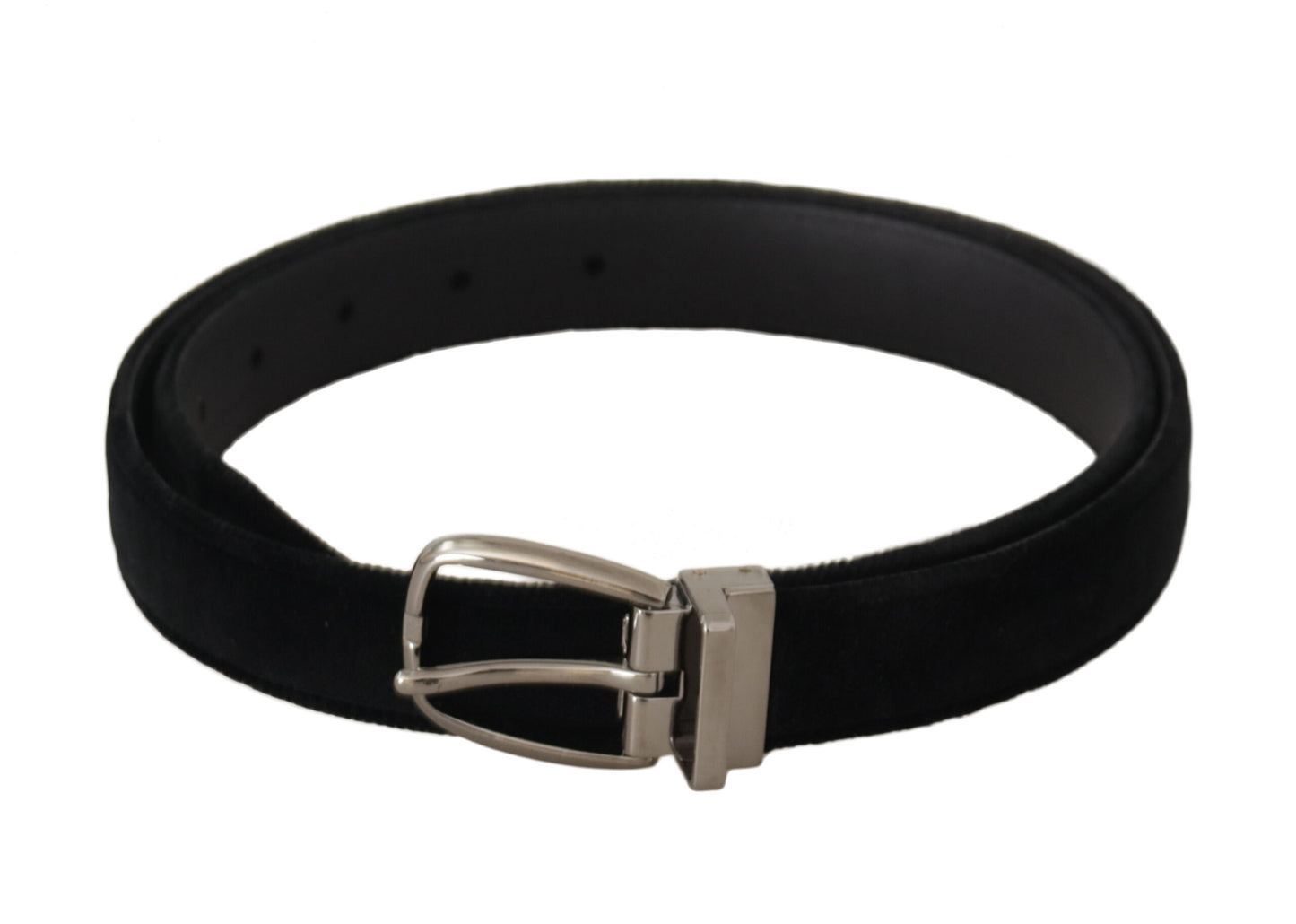 Dolce & Gabbana Zwarte Klassieke Fluwelen Zilverkleurige Metalen Gesp Riem