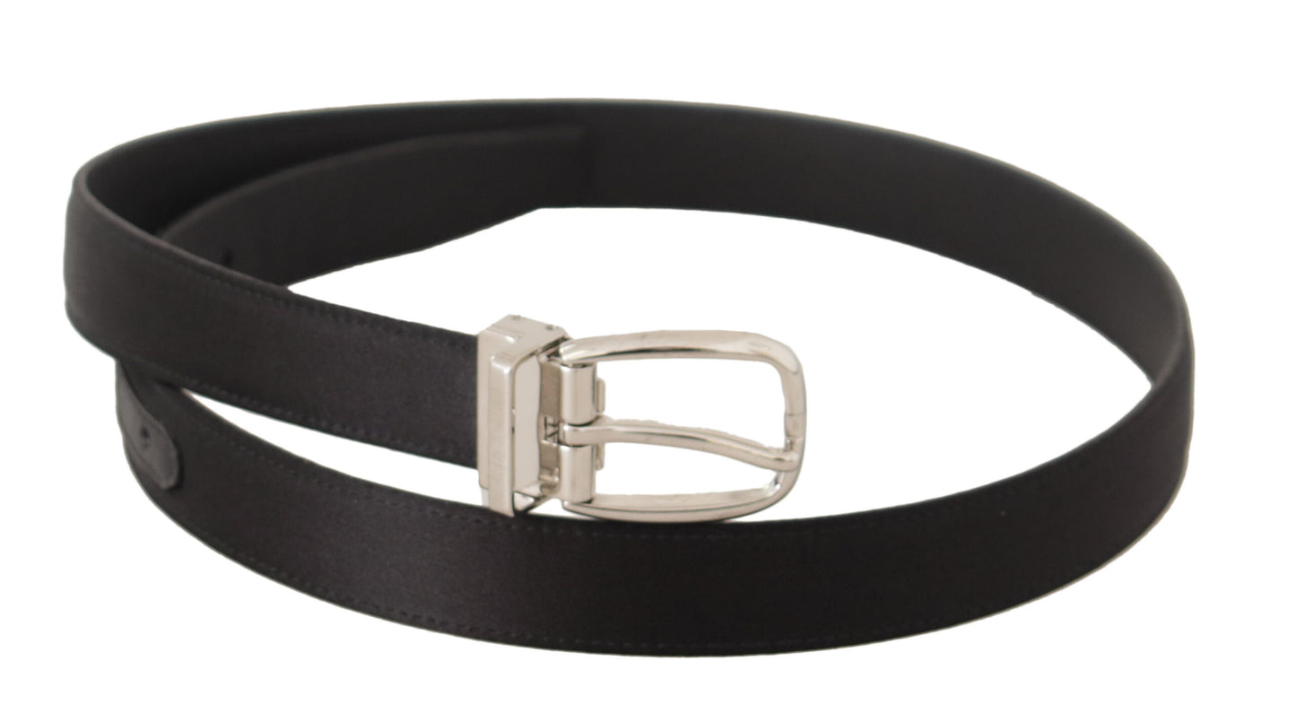 Dolce & Gabbana Zwarte Canvas Leren Zilveren Logo Metalen Gesp Riem