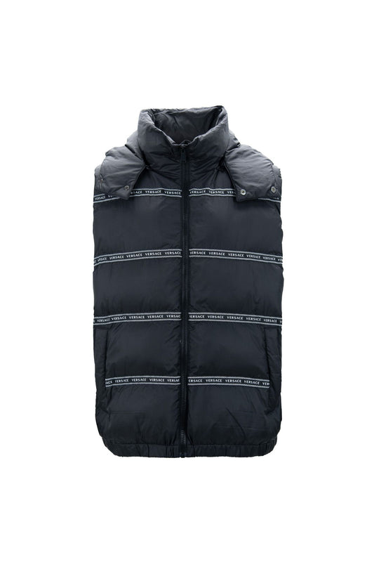 Versace Elegant Vest met Logo-Band in Zwart en Afneembare Kap