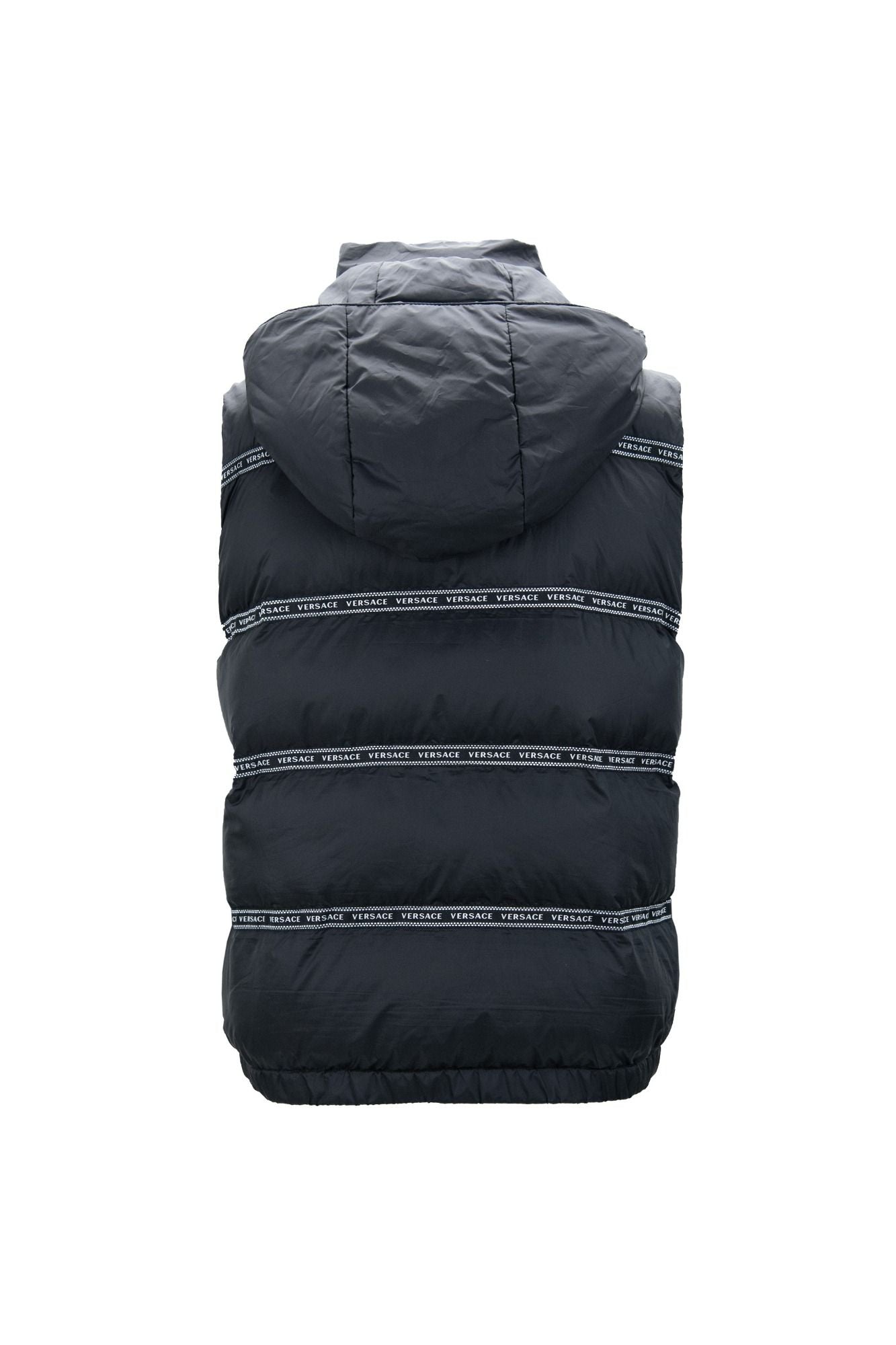 Versace Elegant Vest met Logo-Band in Zwart en Afneembare Kap