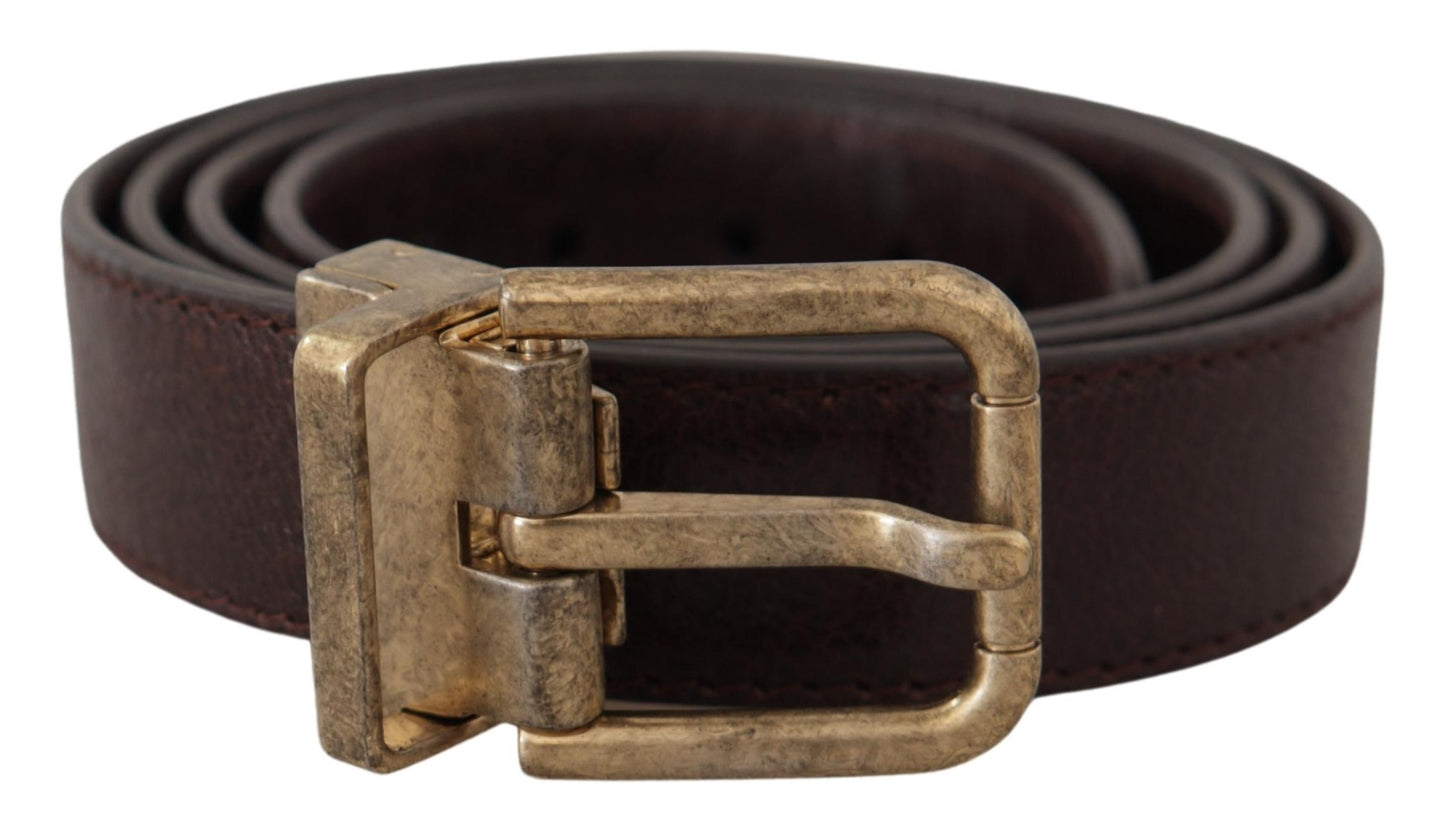 Dolce & Gabbana Bruine Kalfsleren Vintage Logo Metalen Gesp Riem