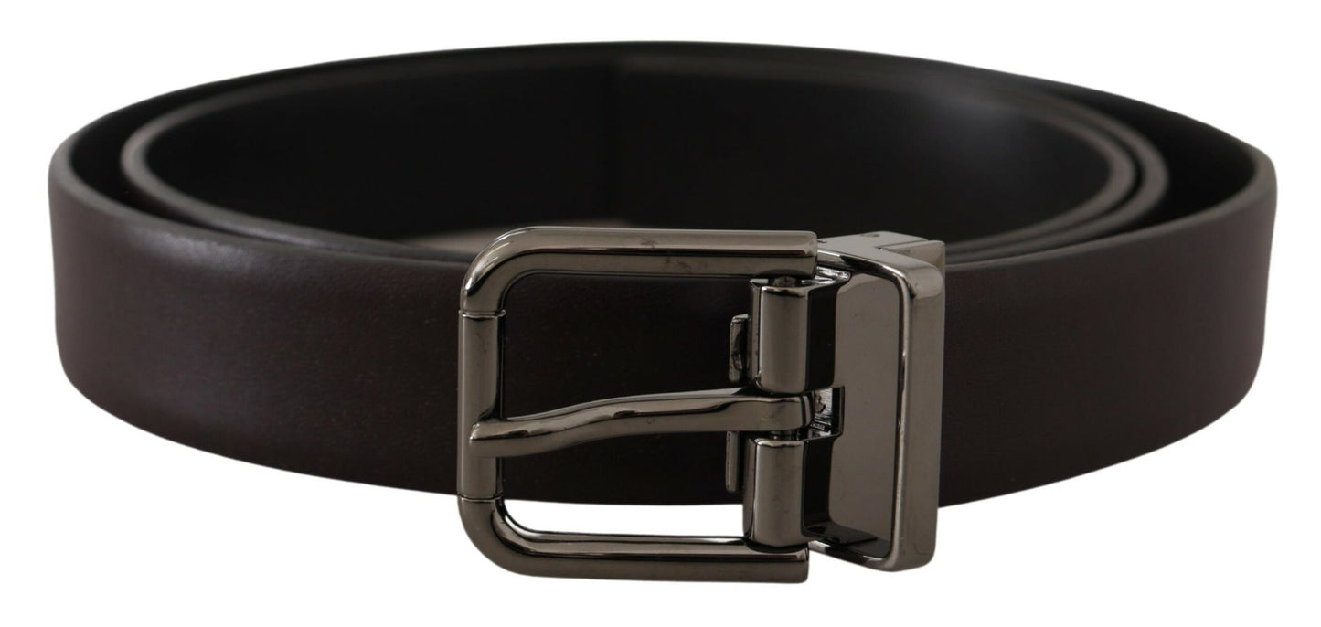 Dolce & Gabbana Donkerpaarse Leren Box Borchia Metalen Gesp Riem