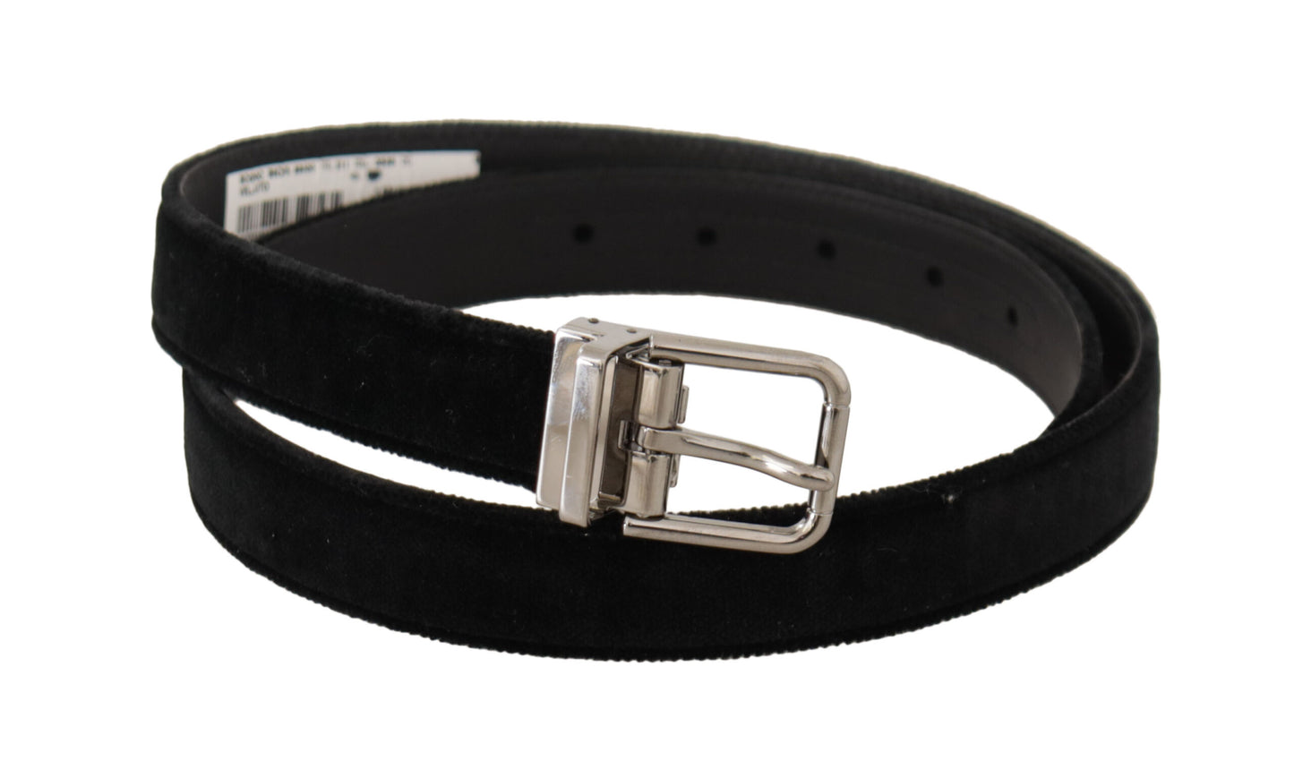 Dolce & Gabbana Zwarte Casual Fluwelen Zilveren Metalen Logo Gesp Riem