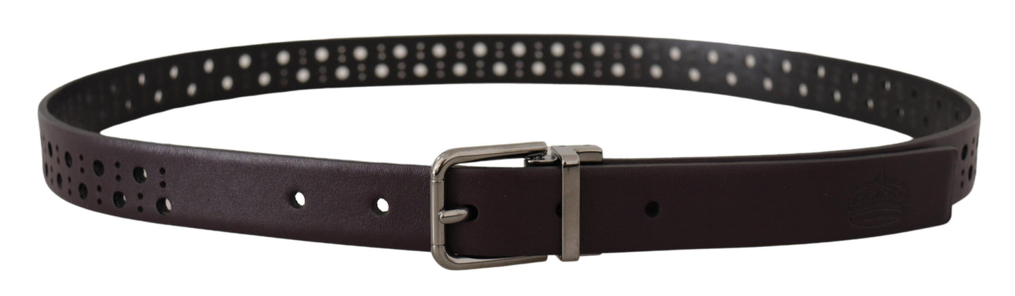Dolce & Gabbana donkerpaarse geperforeerde leren riem met metalen gesp