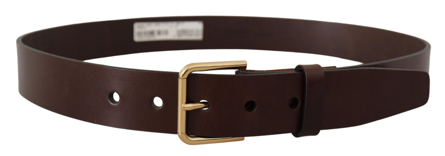 Dolce & Gabbana Bruine Gepolijste Leren Goudkleurige Metalen Gesp Riem