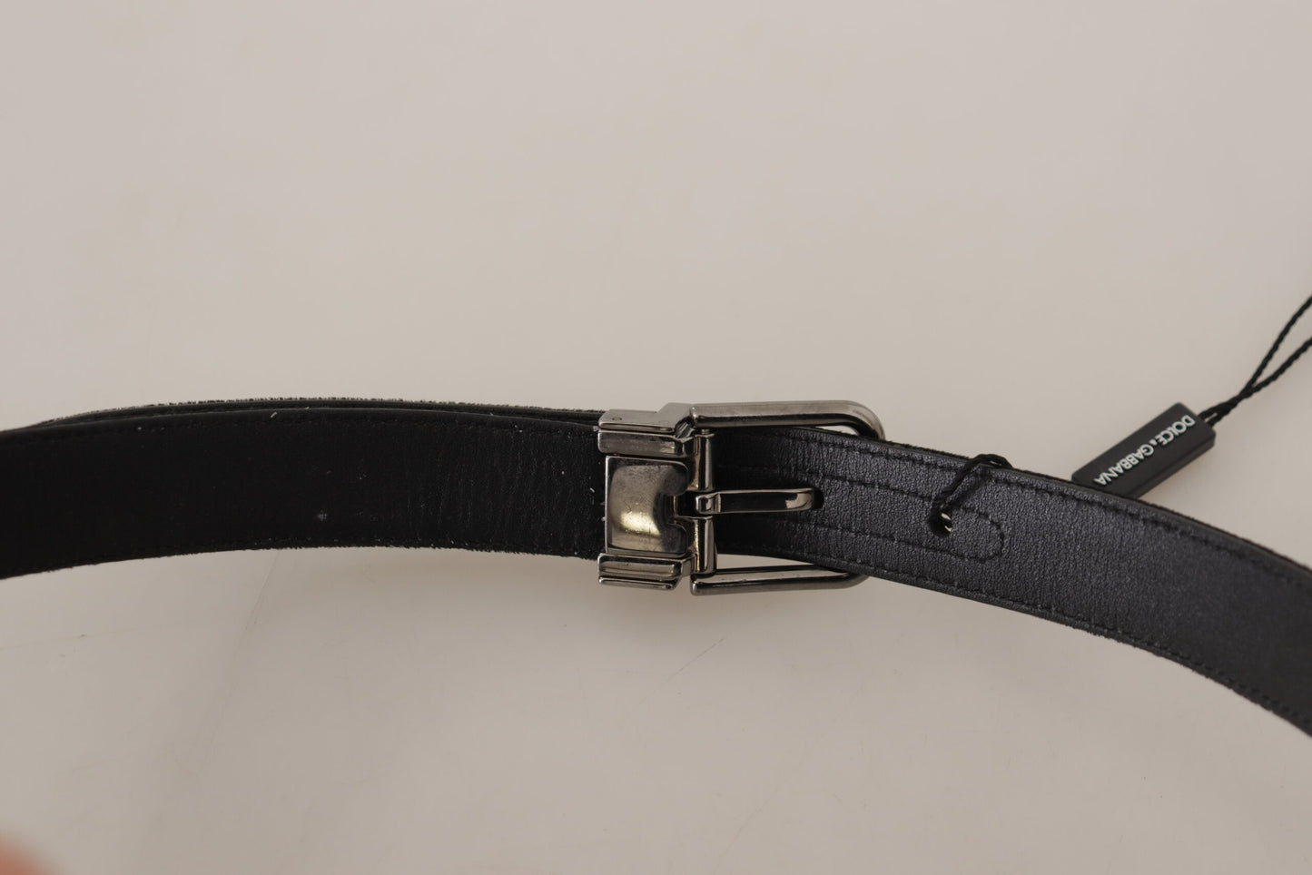 Dolce & Gabbana Zwarte Katoenen Zilverkleurige Metalen Gesp Riem