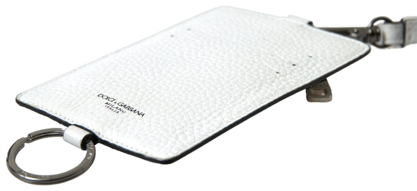 Portefeuille pour homme Dolce & Gabbana en cuir blanc avec cordon et logo