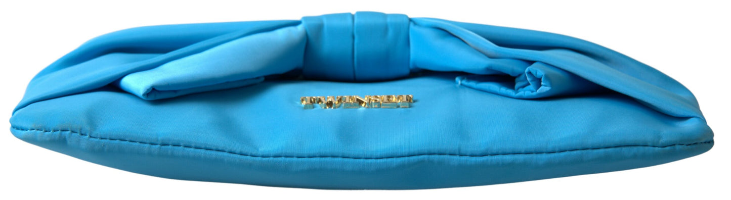 Pochette Twinset en tafta bleu et soie avec grand nœud et fermeture éclair pour femme, sac à logo Borse