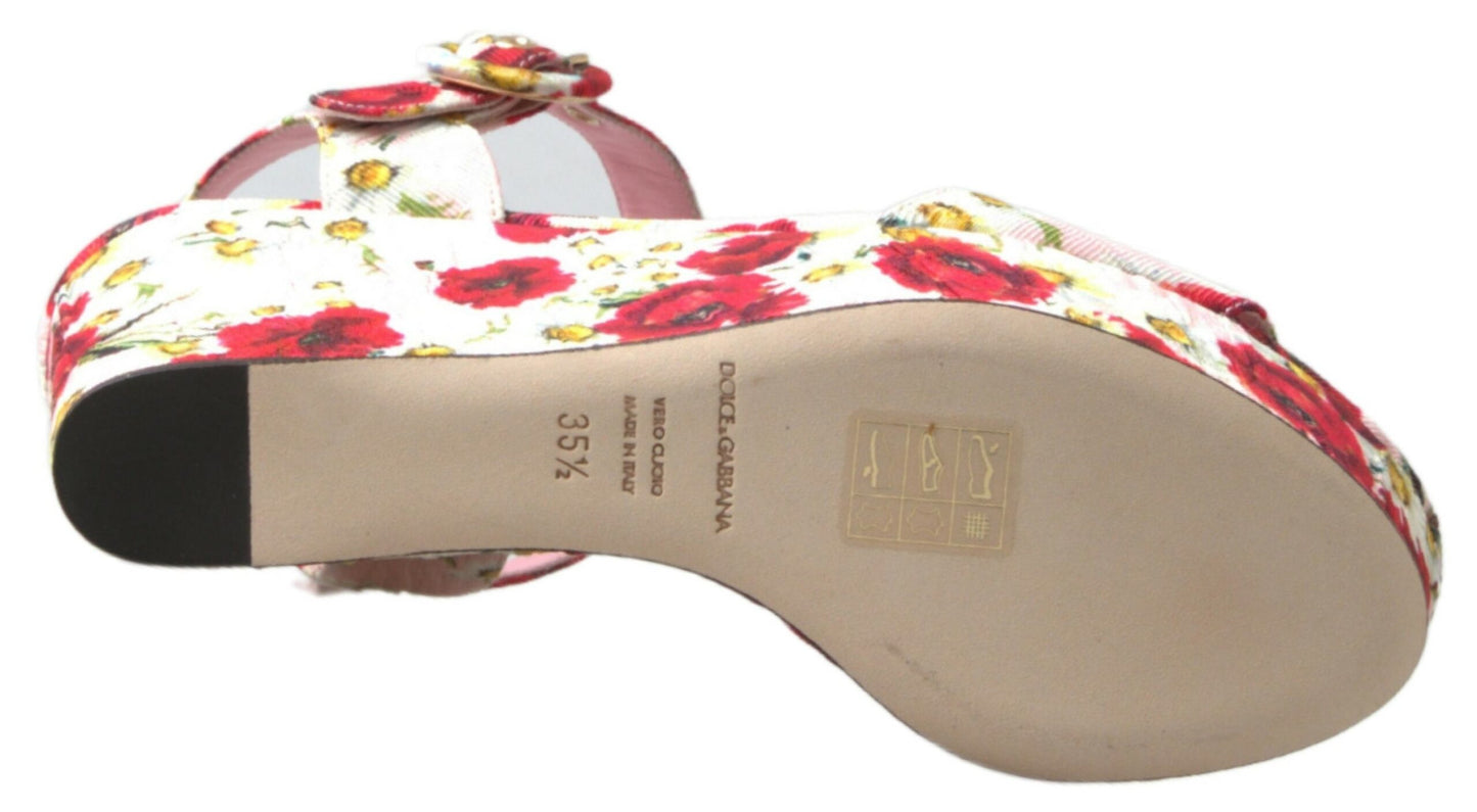 Dolce & Gabbana multicolor sandalen met veters en bloemenprint, op plateau.