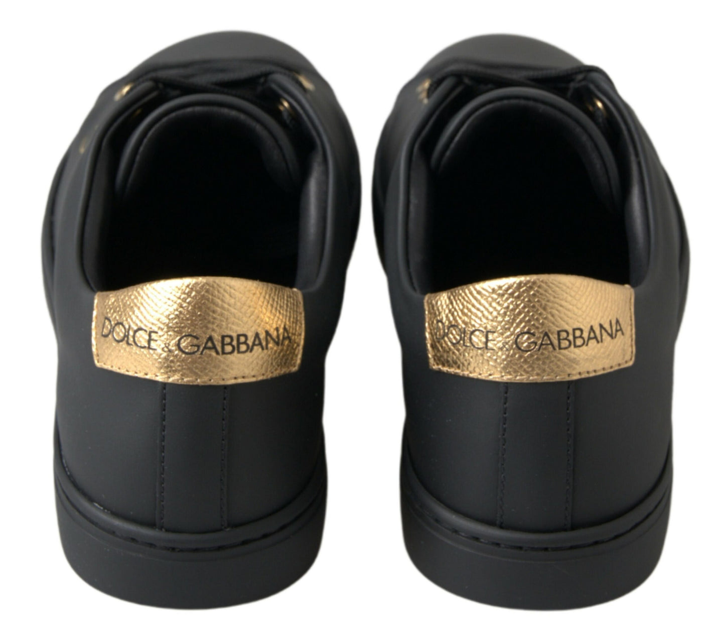 Dolce & Gabbana Zwarte Goudkleurige Lederen Klassieke Sneakers