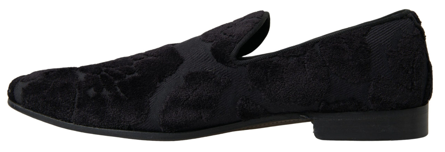 Chaussures habillées plates en brocart noir Dolce & Gabbana