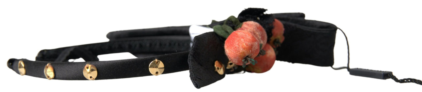 Dolce & Gabbana Zwarte diadeem hoofdband met veelkleurige vijgenfruitkristallen