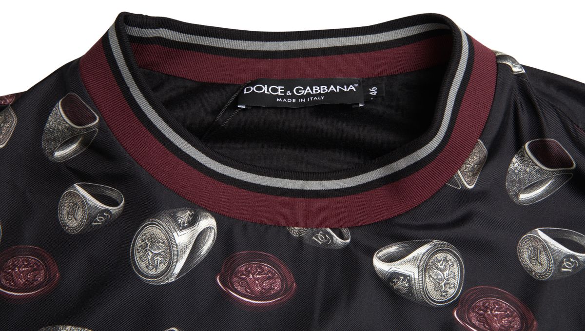 Dolce & Gabbana Zwarte Crewneck Trui van Zijde met Ringmotief