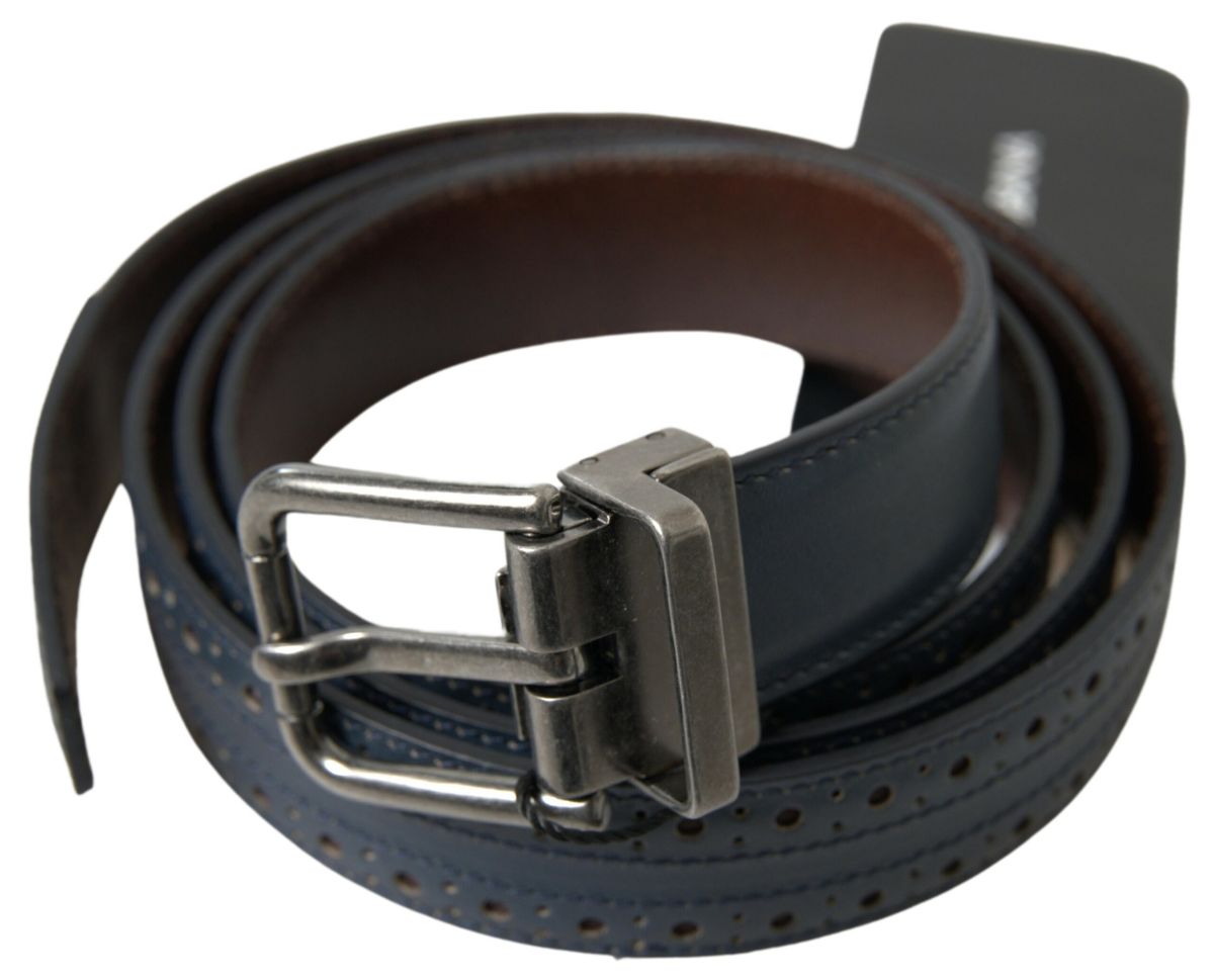 Dolce & Gabbana blauwe leren riem met geperforeerde metalen gesp