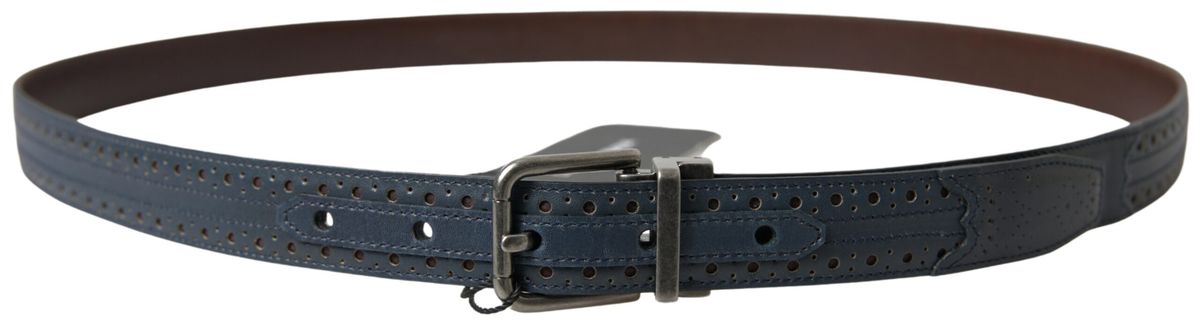 Dolce & Gabbana blauwe leren riem met geperforeerde metalen gesp