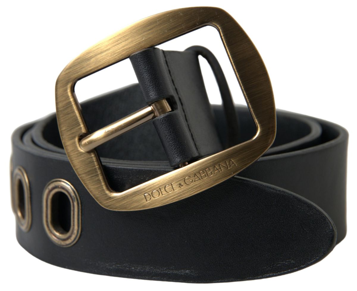 Dolce & Gabbana Zwarte Leren Herenriem met Gouden Metalen Gesp