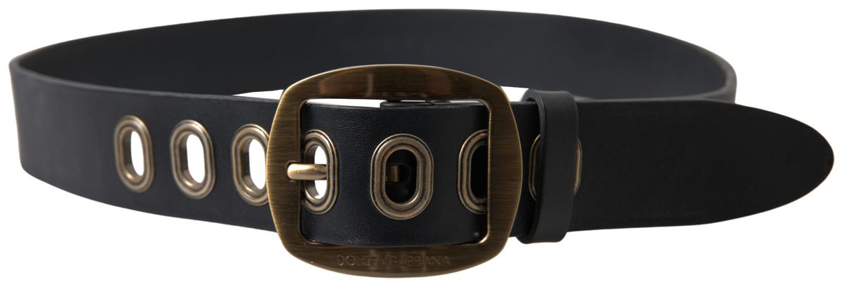 Dolce & Gabbana Zwarte Leren Herenriem met Gouden Metalen Gesp