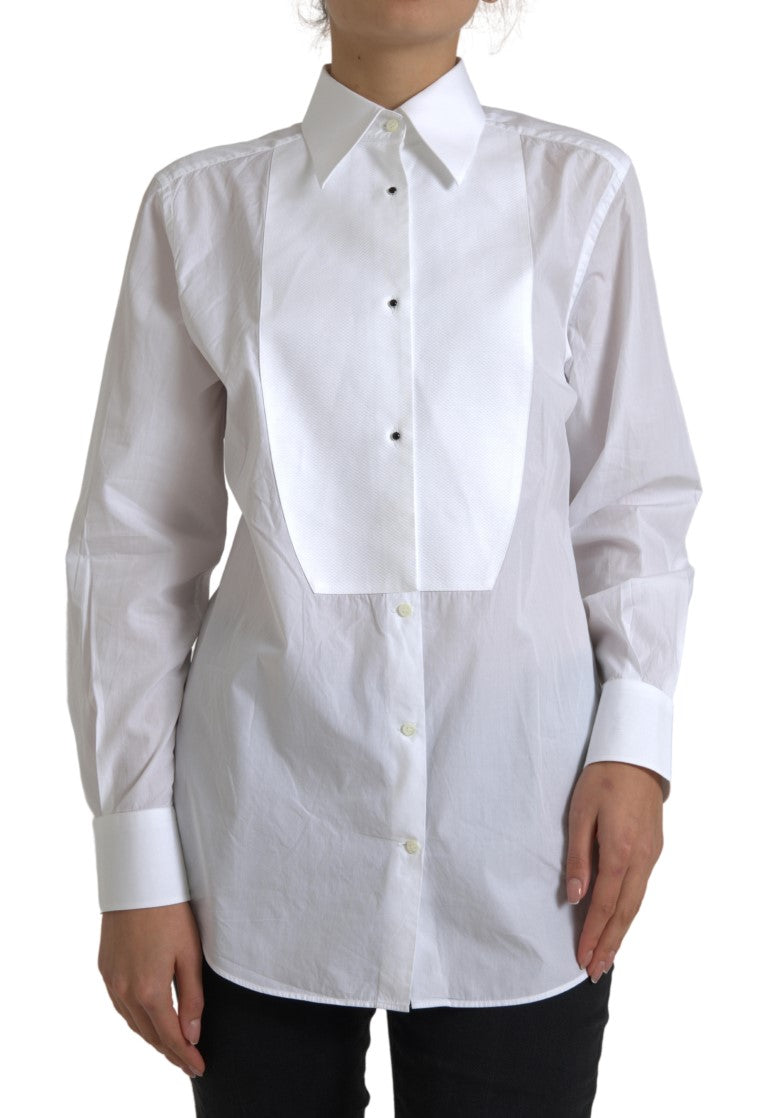 Chemise blanche à manches longues en coton avec col, Dolce & Gabbana