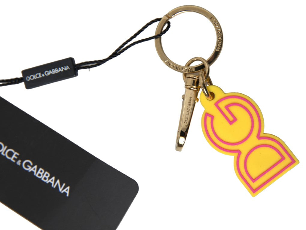 Dolce & Gabbana Geel Rubber DG Logo Gouden Messing Metalen Sleutelhanger