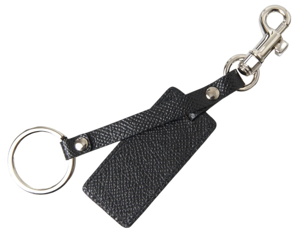 Dolce & Gabbana zwarte DG-logo leren zilveren metalen sleutelhanger