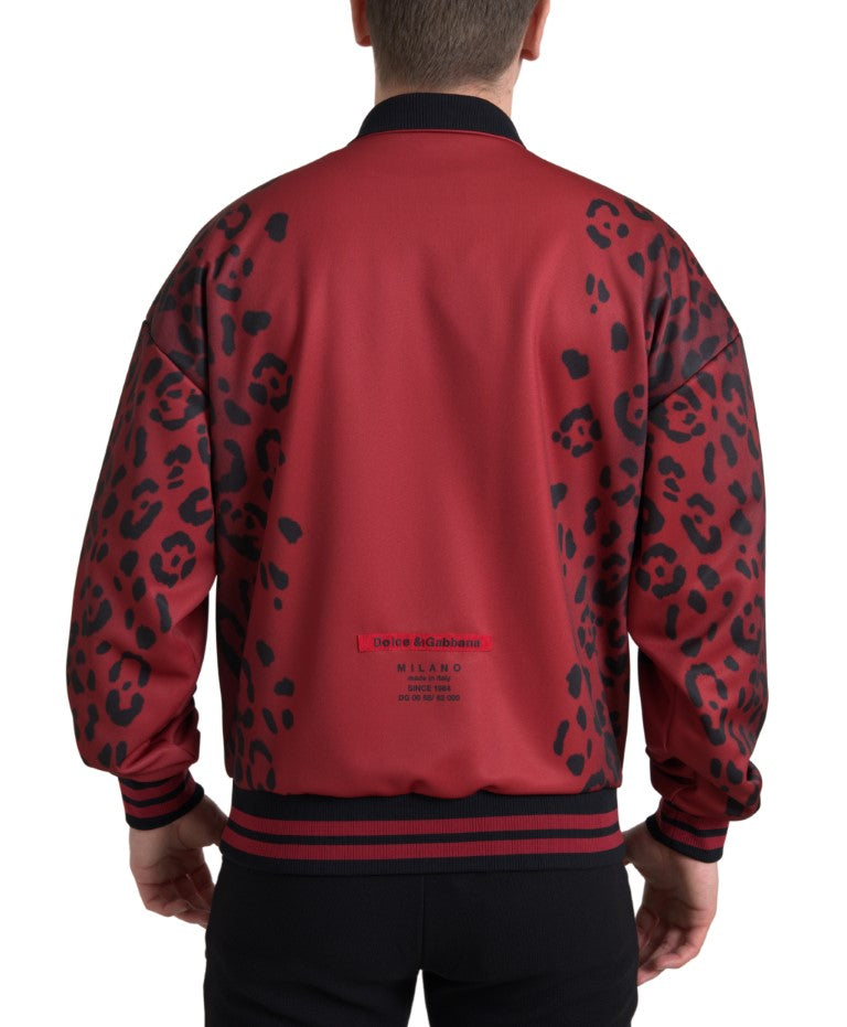 Veste bomber à fermeture éclair intégrale en polyester rouge léopard Dolce & Gabbana