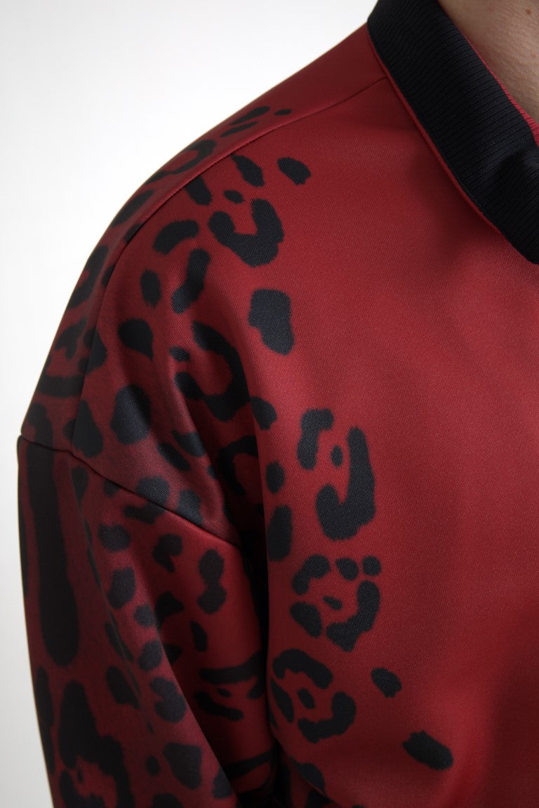 Veste bomber à fermeture éclair intégrale en polyester rouge léopard Dolce & Gabbana