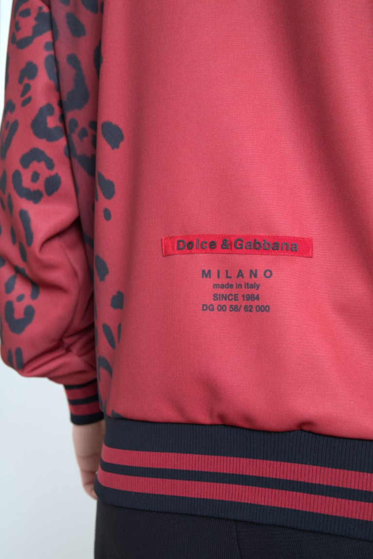 Veste bomber à fermeture éclair intégrale en polyester rouge léopard Dolce & Gabbana