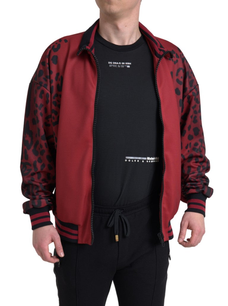 Veste bomber à fermeture éclair intégrale en polyester rouge léopard Dolce & Gabbana
