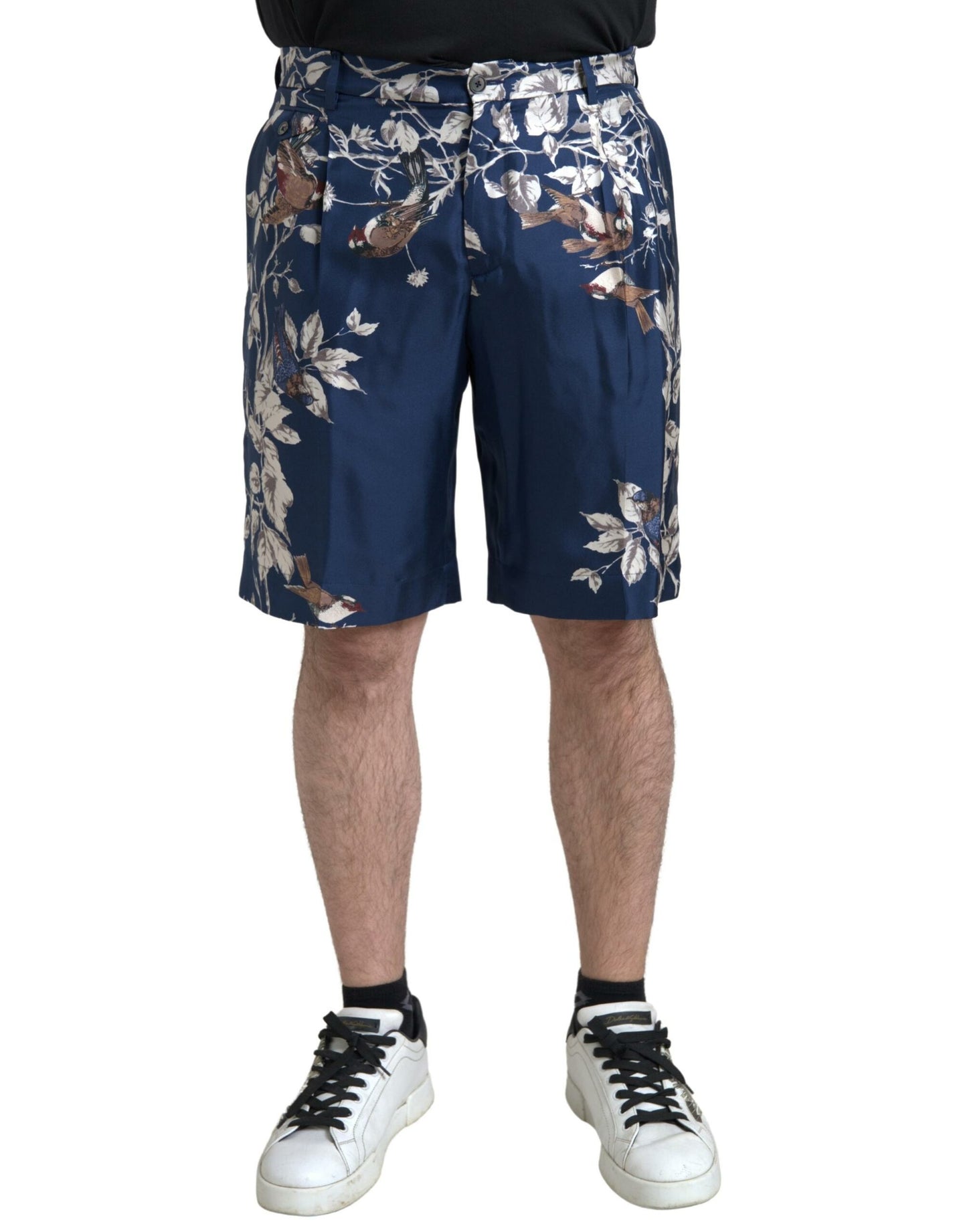 Shorts Bermuda en soie à imprimé floral bleu Dolce & Gabbana pour homme