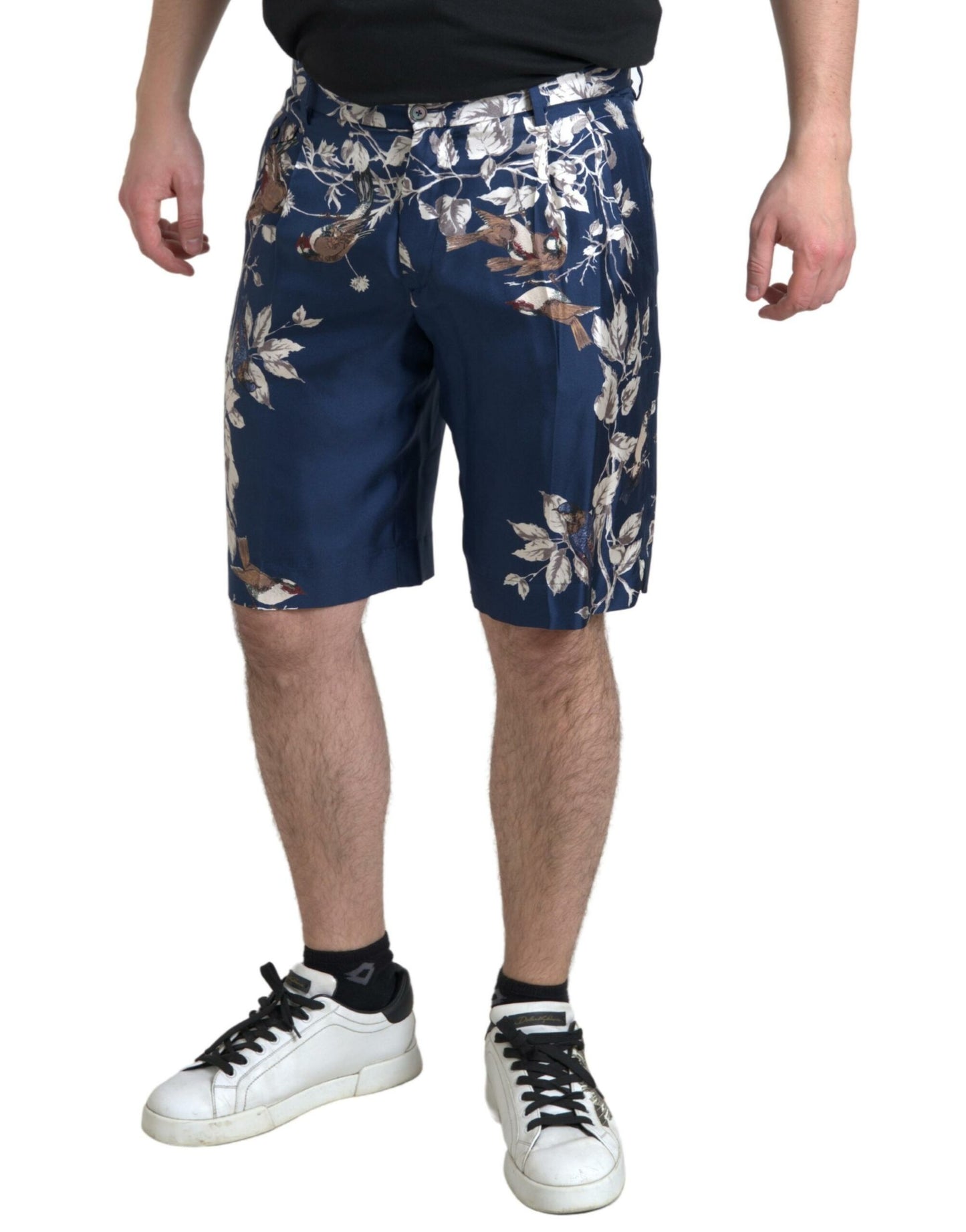 Shorts Bermuda en soie à imprimé floral bleu Dolce & Gabbana pour homme