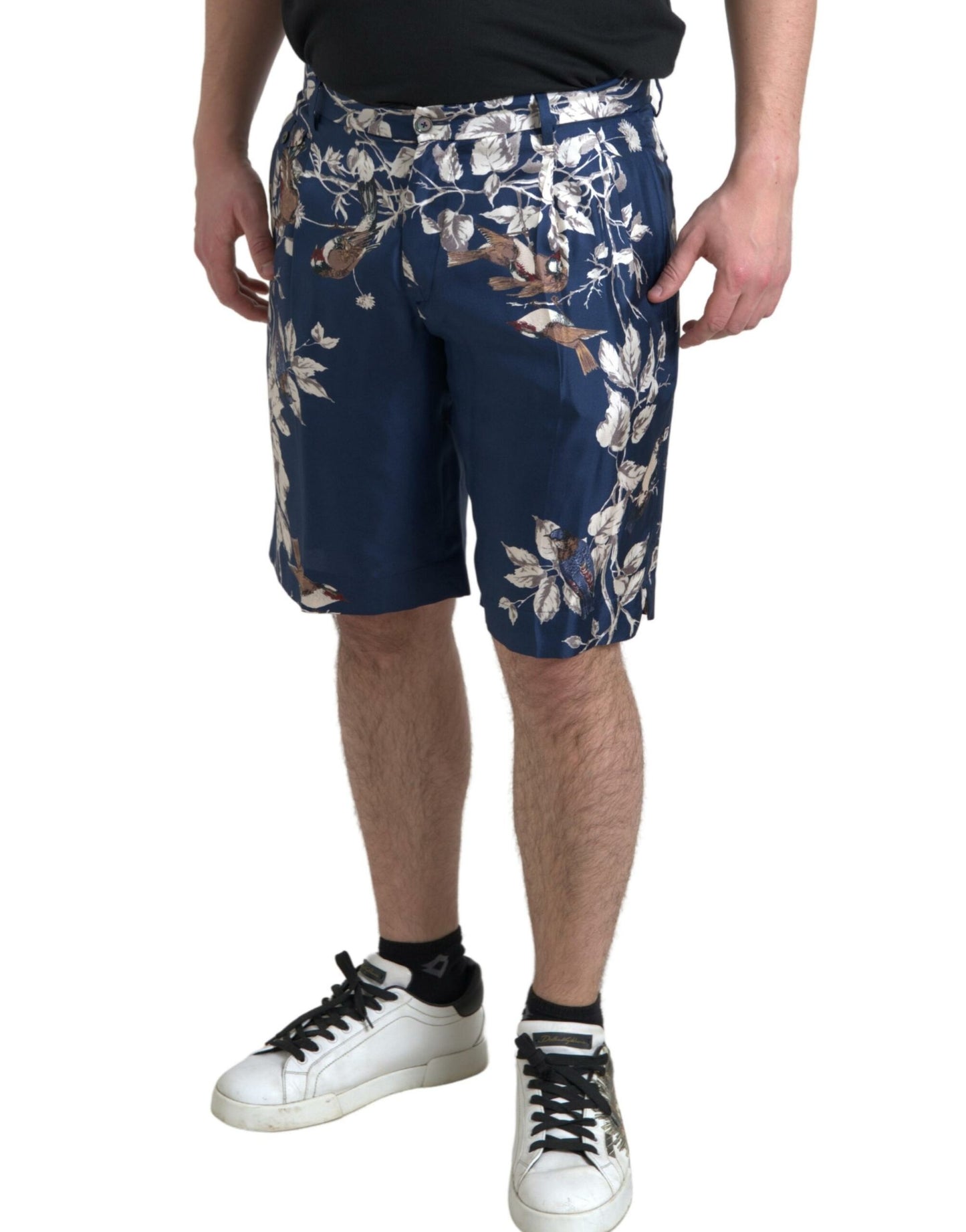 Shorts Bermuda en soie à imprimé floral bleu Dolce & Gabbana pour homme