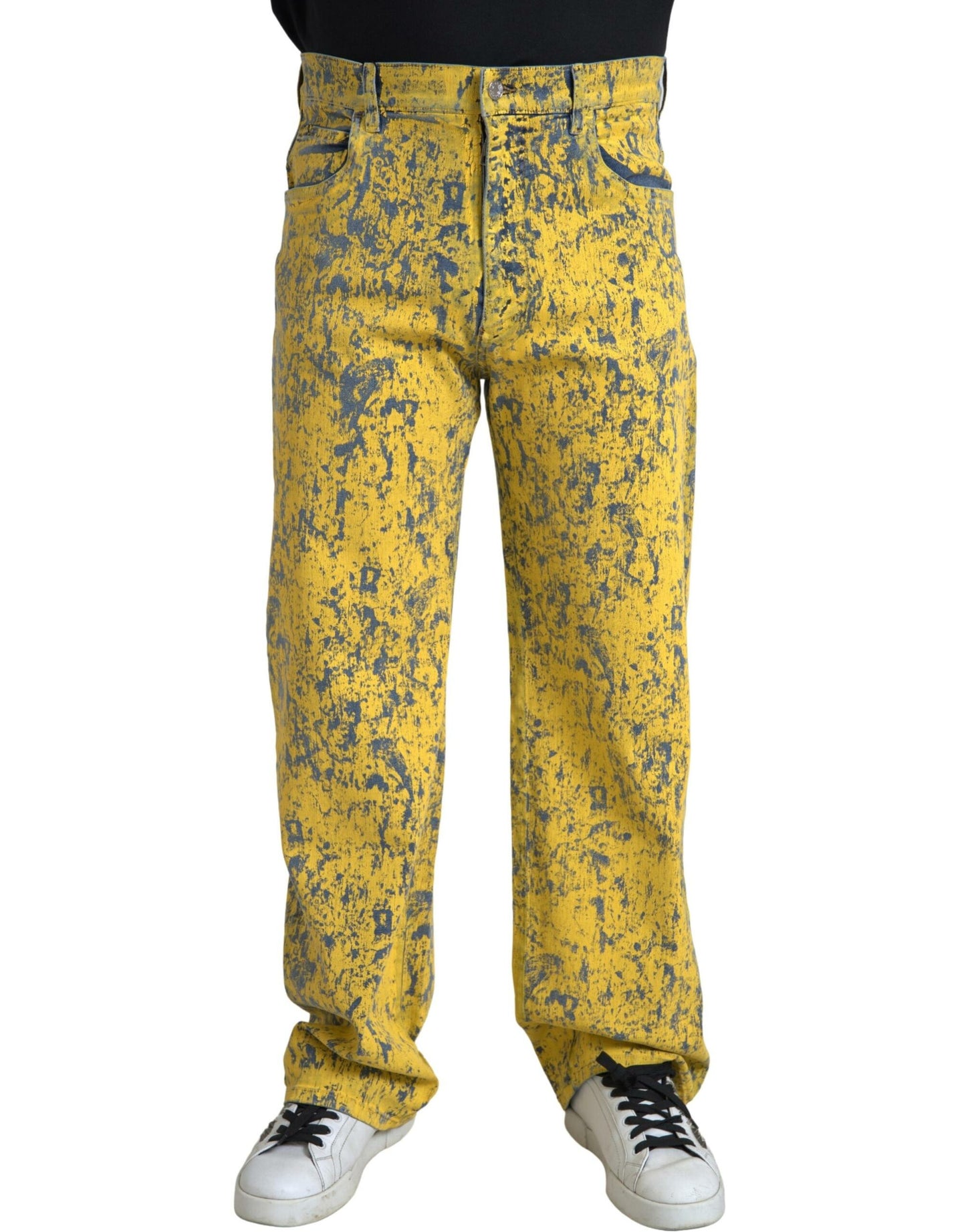 Jeans droit en jean délavé à motifs tie-dye en coton jaune de Dolce & Gabbana