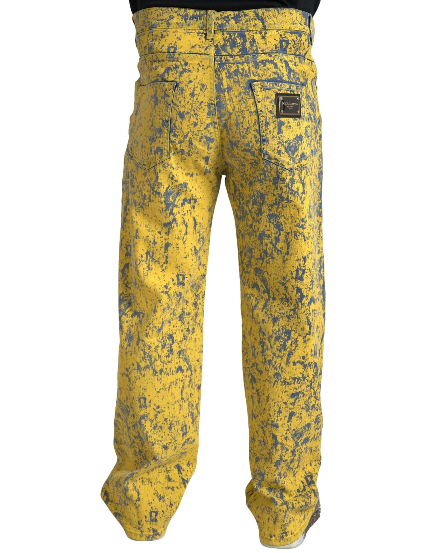 Jeans droit en jean délavé à motifs tie-dye en coton jaune de Dolce & Gabbana