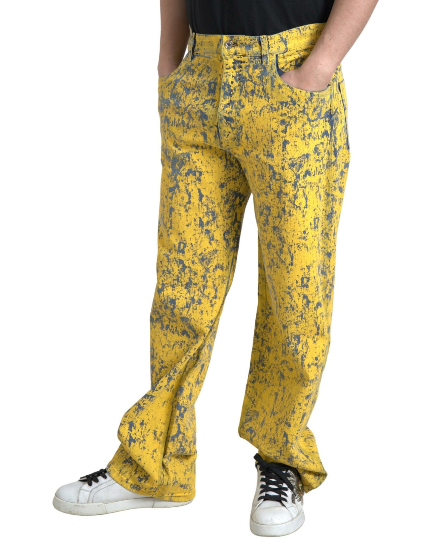Jeans droit en jean délavé à motifs tie-dye en coton jaune de Dolce & Gabbana