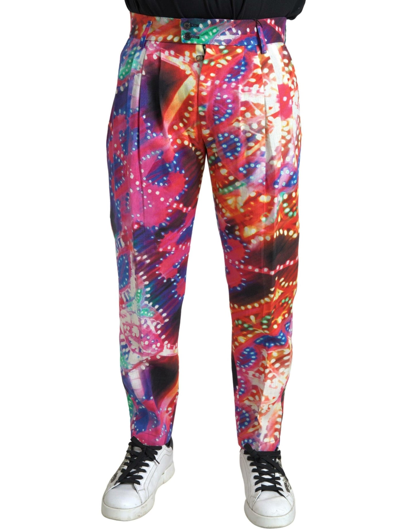Pantalon homme en lin imprimé multicolore Dolce & Gabbana
