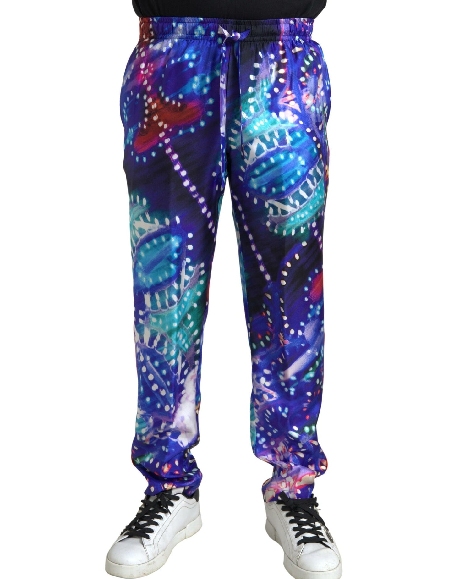 Pantalon homme en soie imprimée multicolore Dolce & Gabbana